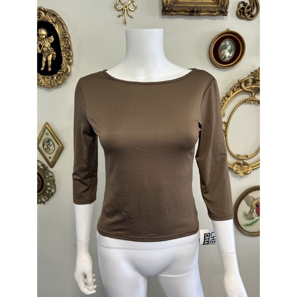 Cheryl Creations Brown Open-Back Quarter-Sleeve Top Size L